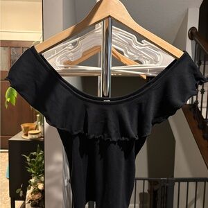BP Black Ribbed Ruffle Crop Top